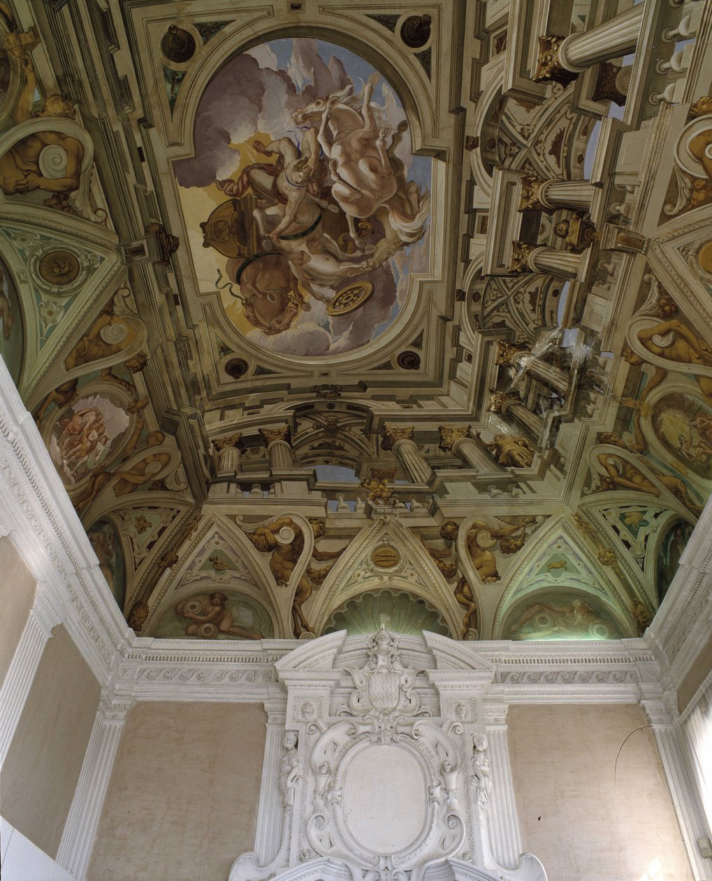Pád Phaeton (Phaethon) (1625) - Freska v trompe l