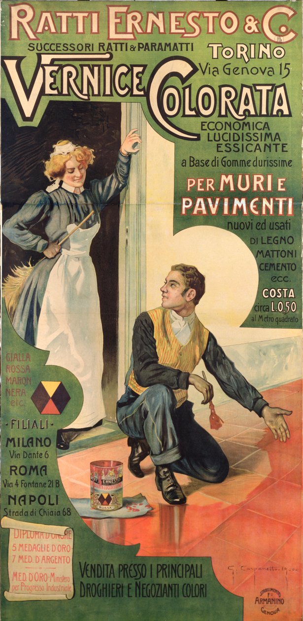 Reklamní plakát pro obchody Ratti Ernesto and Co. Paint, Itálie od Giovanni Battista Carpanetto