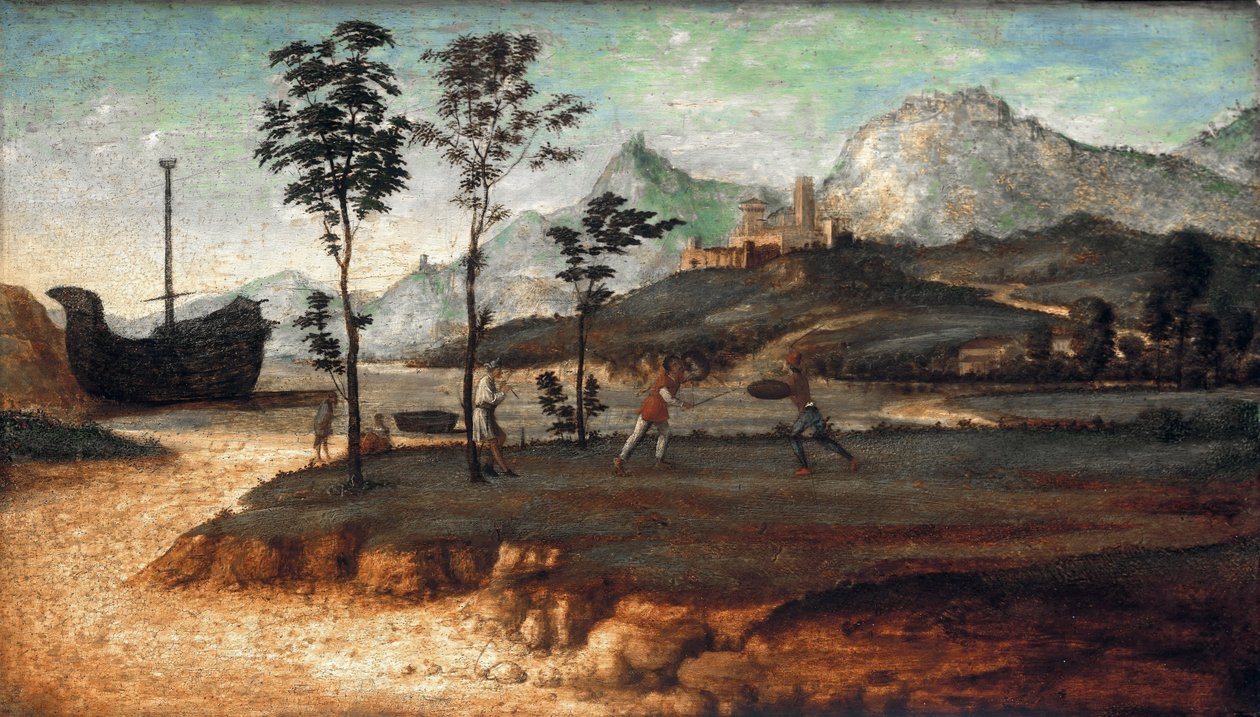 Pobřežní krajina se dvěma muži bojujícími, c. 1510 od Giovanni Battista Cima da Conegliano