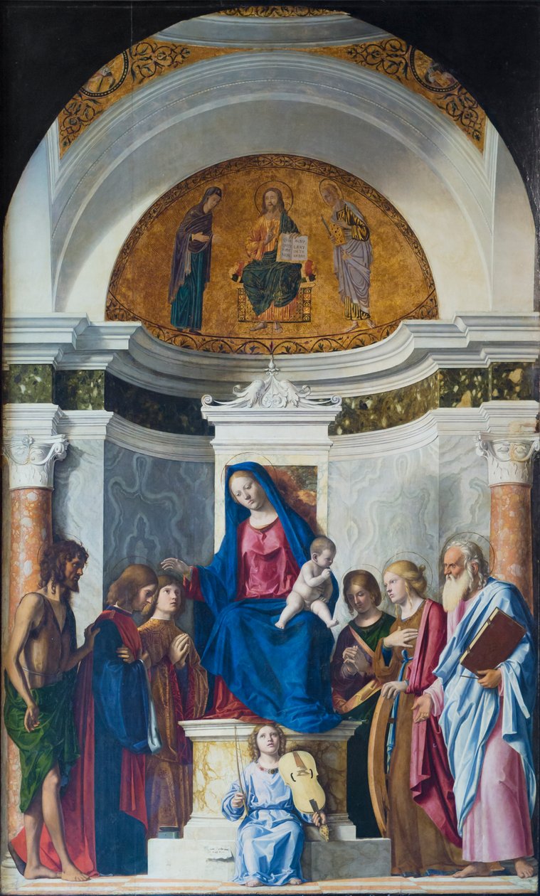 Madona s dítětem a svatým Janem Křtitelem, sv. Kosmou, sv. Damiánem, asi 1507 (olej na dřevě) od Giovanni Battista Cima da Conegliano