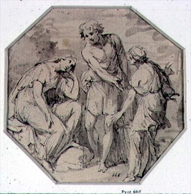 Muž a dvě ženy konverzující (kresba) od Giovanni Battista Cipriani
