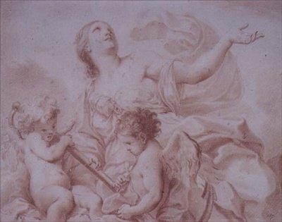 Postava naděje se dvěma okřídlenými amory držícími kotvu (kresba) od Giovanni Battista Cipriani