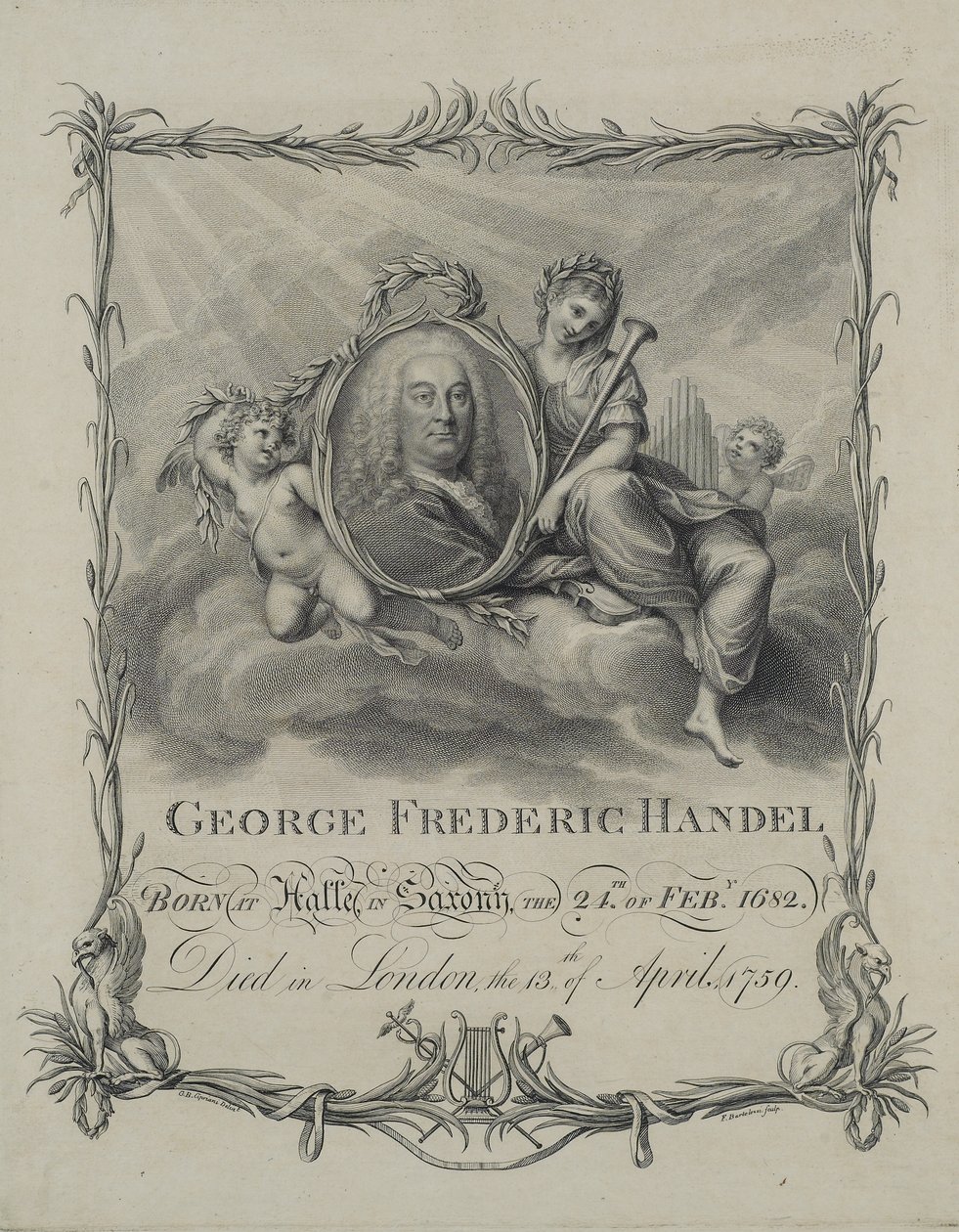 George Frideric Händel, rytý Francesco Bartolozzi (1727-1815), kolem 1790 od Giovanni Battista Cipriani
