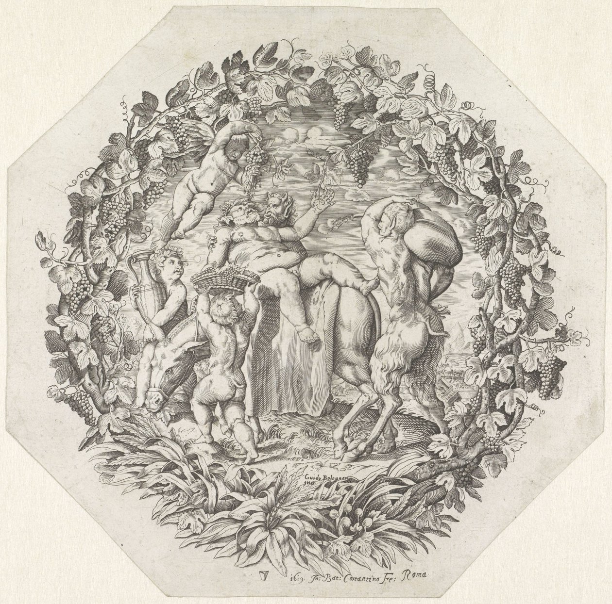 Bacchanal potkal opilého Silena od Giovanni Battista Costantini