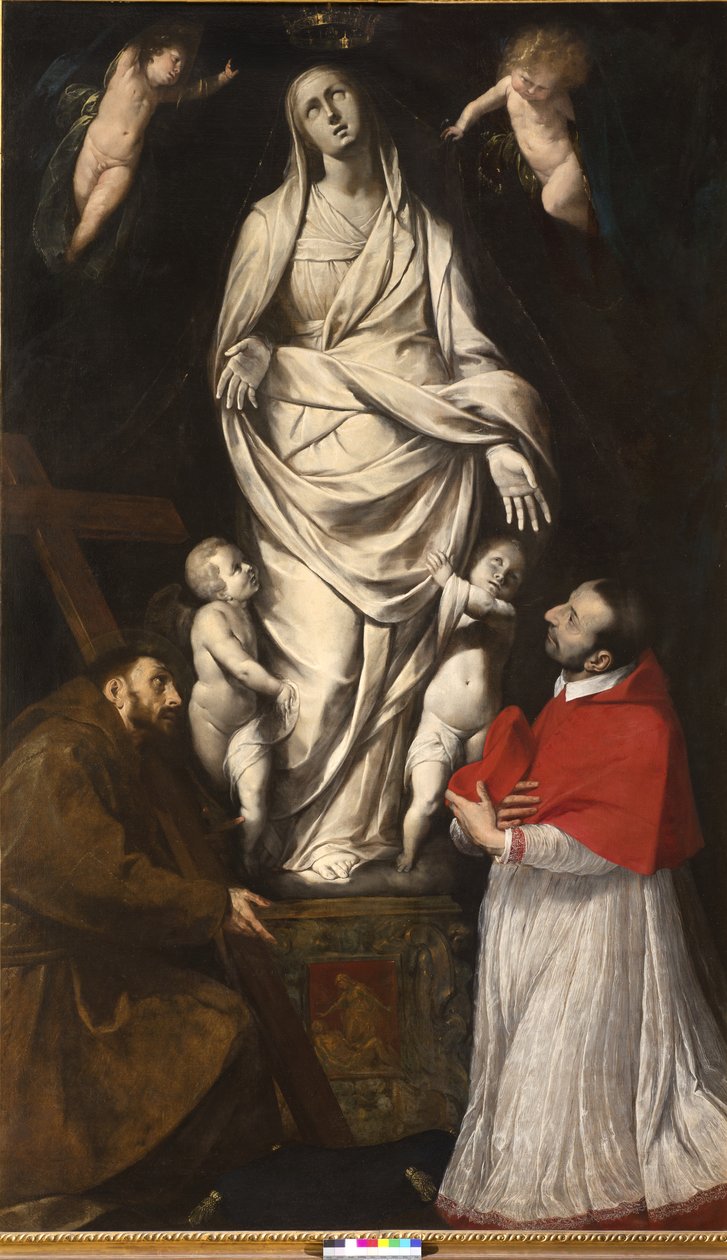 Svatý František a blahoslavený Karel Boromejský v modlitbě před sochou Panny Marie v San Celso v Miláně, kolem roku 1610 od Giovanni Battista Crespi