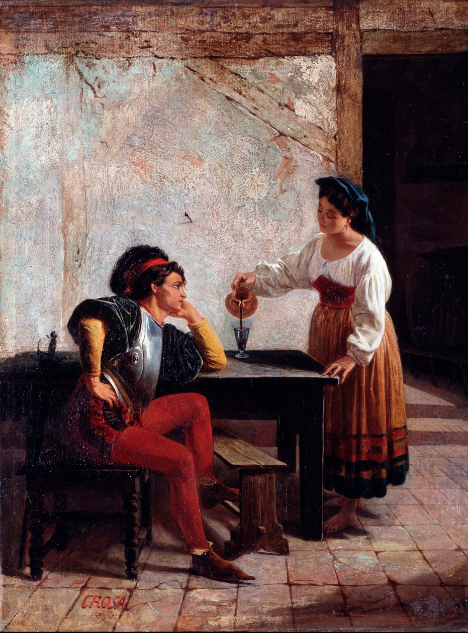 Mladý sluha v hostinci a voják Obraz Giovanni Battista Crosa (činný v letech 1859–1882) 1865 Rozměr 98x64 cm Genes, Galleria d