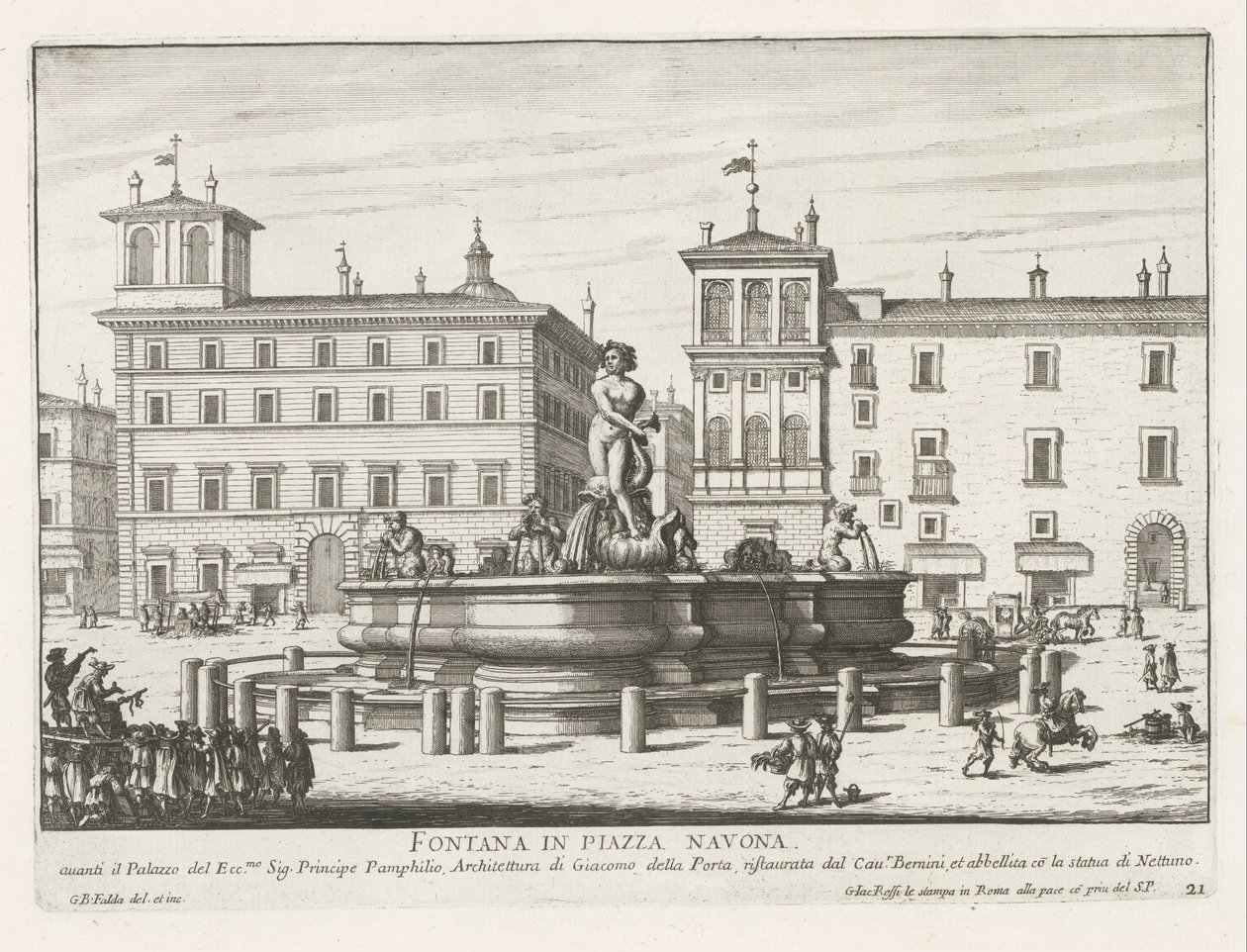 Fontana del Moro na náměstí Piazza Navona te Rome Fontána na náměstí Piazza Navona (název na objektu) Fontány Říma (název série) Fonteinen van Rome (název série) od Giovanni Battista Falda