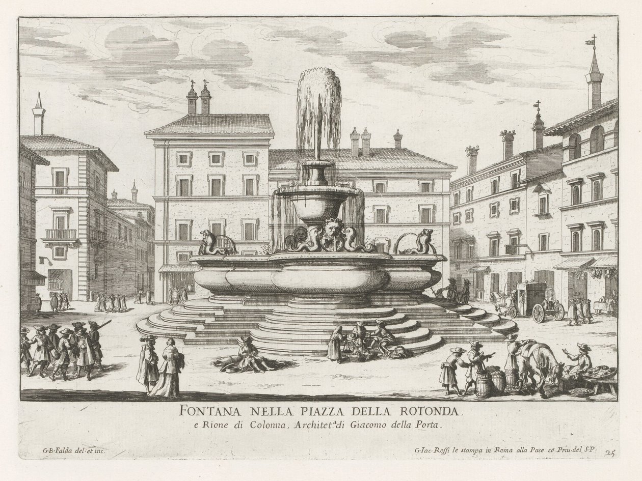 Fontána Pantheonu na náměstí Piazza della Rotonda te Rome Fontána na náměstí Piazza della Rotonda (název na objektu) Fontány Říma (název série) Fonteinen van Rome (název série) od Giovanni Battista Falda