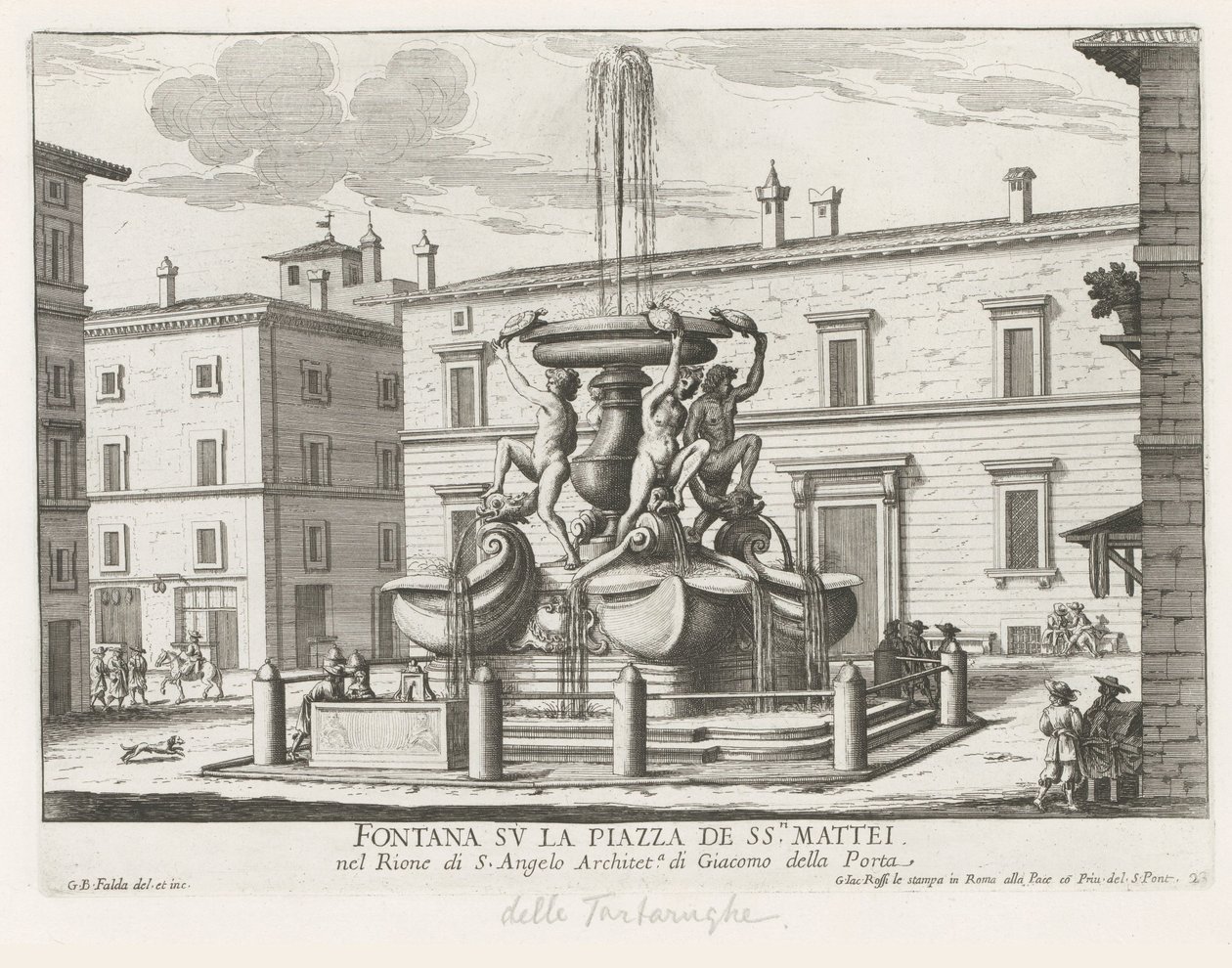 Fontána želv na náměstí Piazza Mattei te Rome Fontána na náměstí Piazza de ss.ri Mattei (název na objektu) Fontány Říma (název série) Fonteinen van Rome (název série) od Giovanni Battista Falda