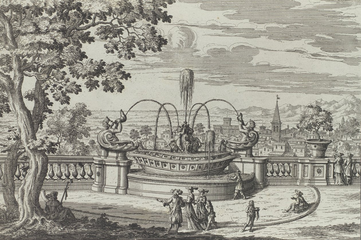 Fontána Belvedere ve Frascati ..., 1691 nebo později. od Giovanni Battista Falda