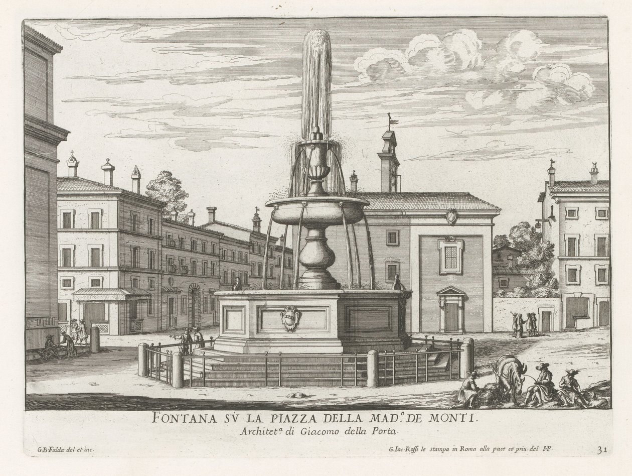 Fontein na náměstí Piazza della Madonna dei Monti te Řím Fontána na náměstí Piazza della Mad.a de Monti (název na objektu) Fontány Říma (název série) Fonteinen van Rome (název série) od Giovanni Battista Falda