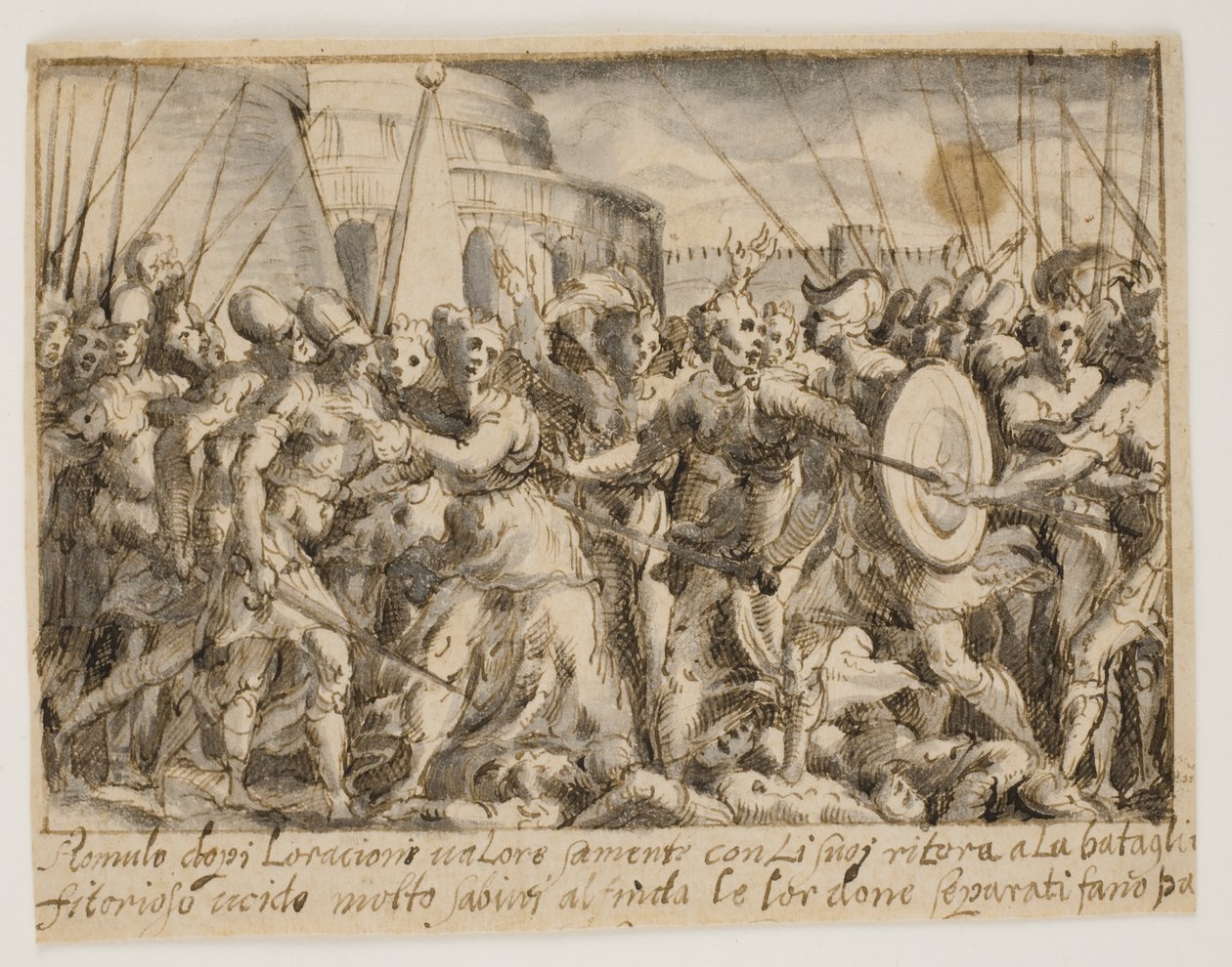 Sabinské ženy vyjednávající mír mezi Římany a Sabinkami od Giovanni Battista Fontana