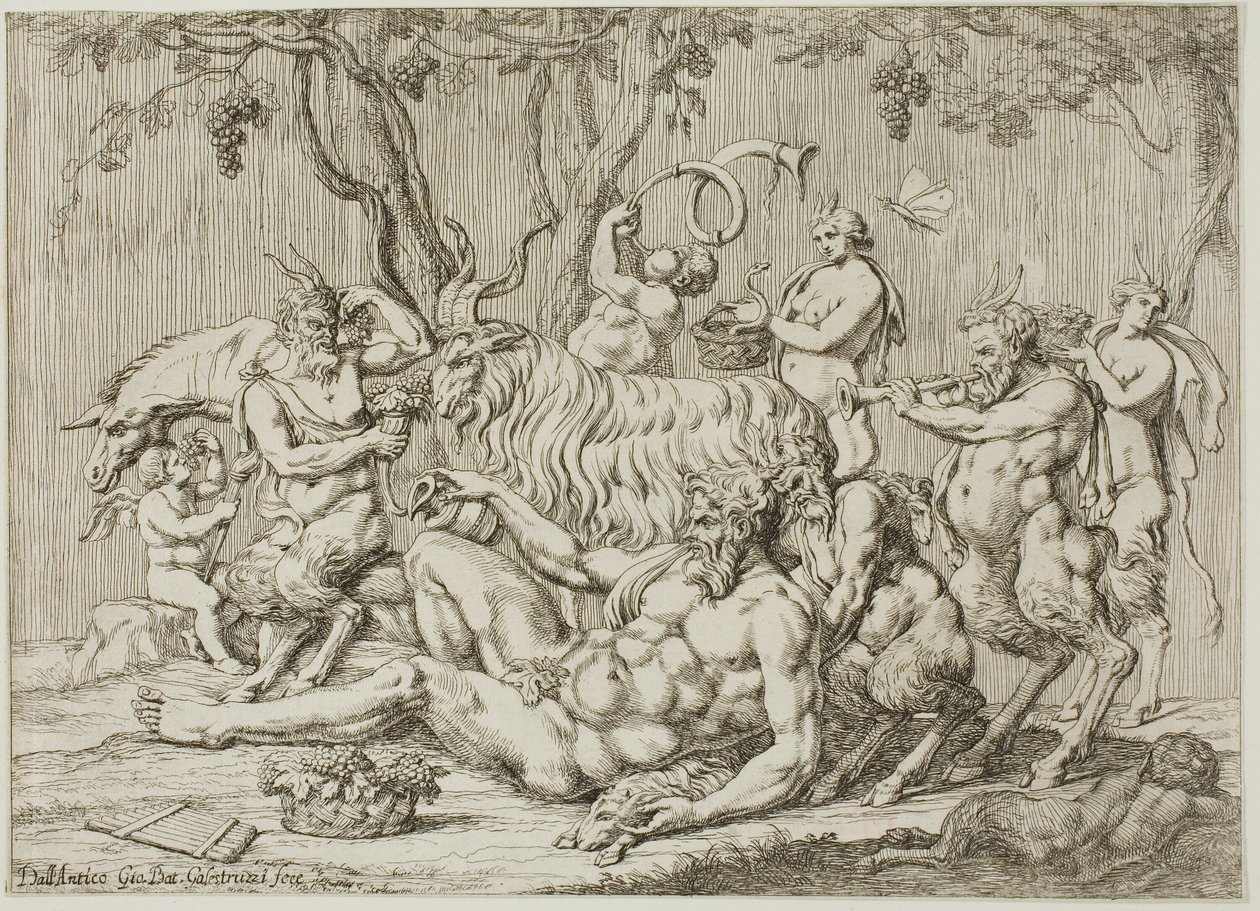 Silenus ležící s kozami a satyry od Giovanni Battista Galestruzzi
