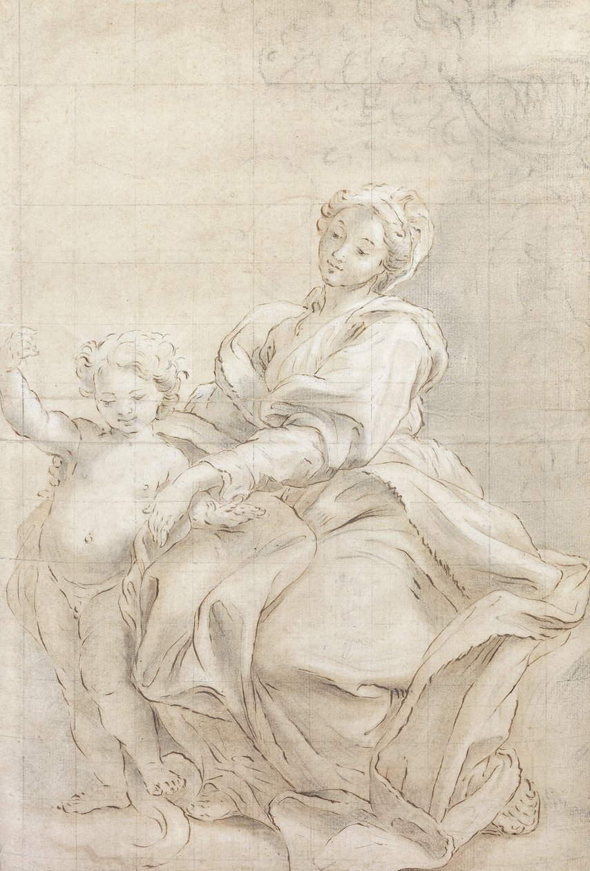 Panna a dítě poblíž pánve; Panna a dítě u povodí, od Giovanni Battista Gaulli