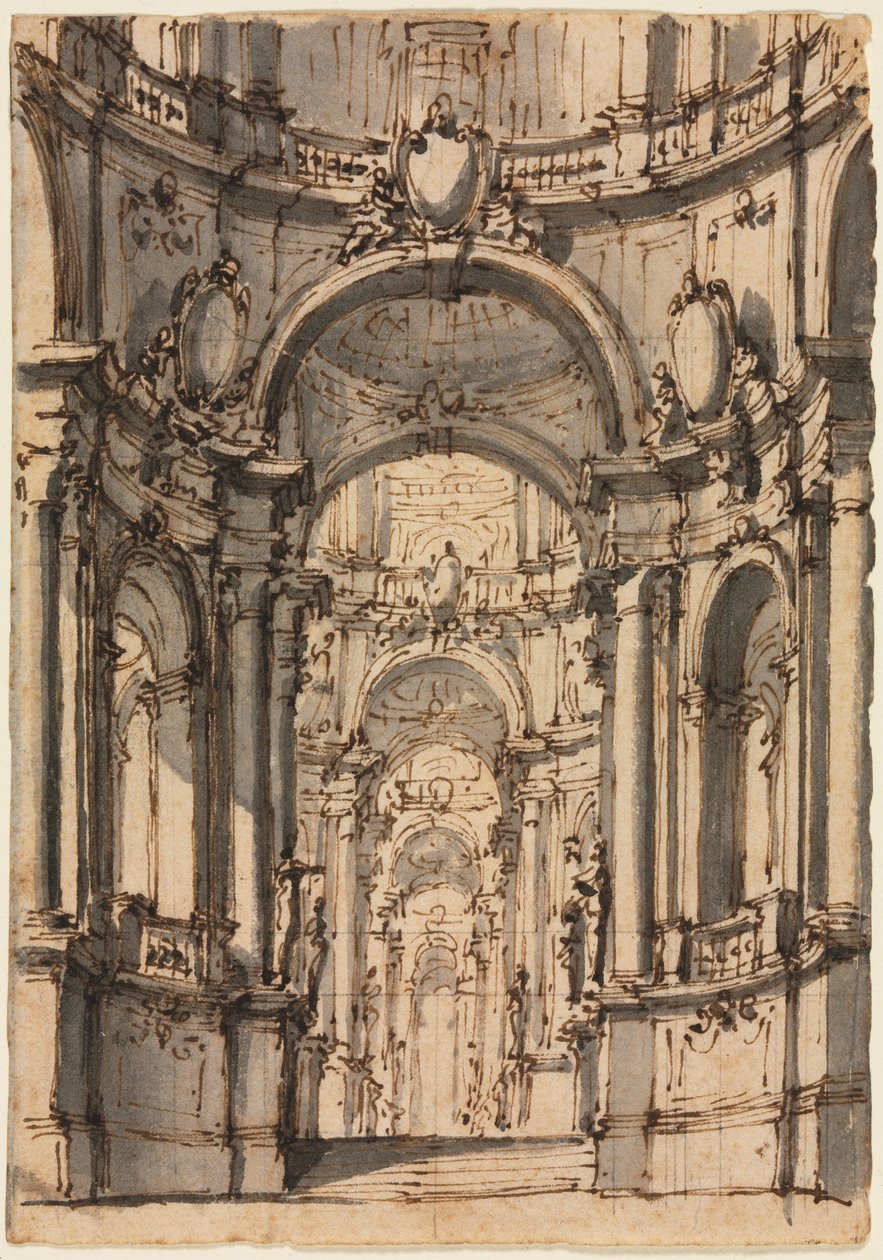 Design pro scénu: Interiér paláce s arkádami, polovina 18. století. od Giovanni Battista III Natali