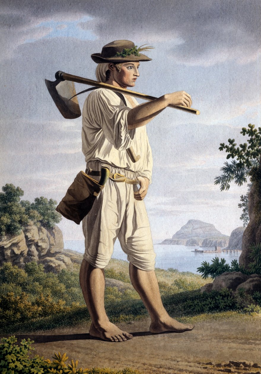 Farmář v pozadí Campi Flegrei, Giovan Battista Lusieri (cca 1755-1821), akvarel na papíře, 32x23 cm, Itálie od Giovanni Battista Lusieri