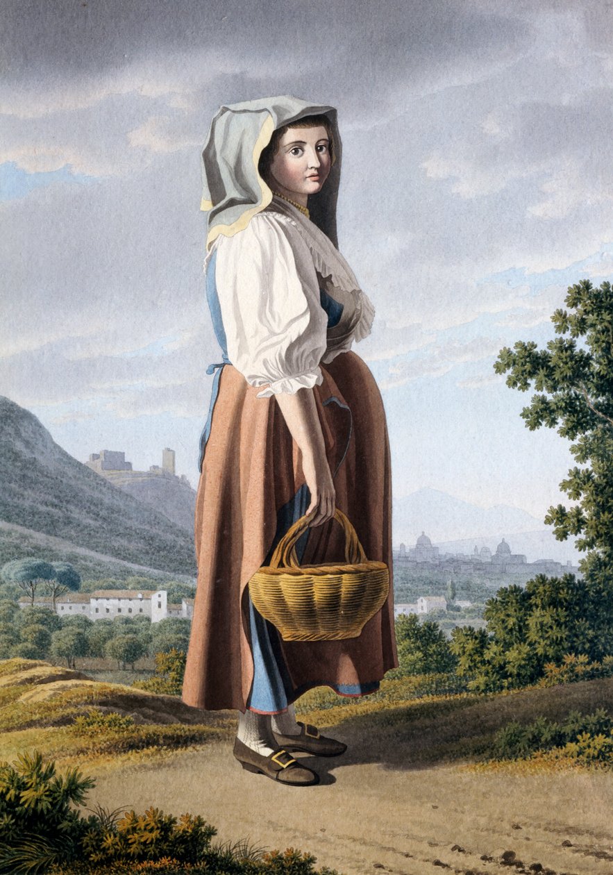 Rolník v pozadí Maddaloni, Giovan Battista Lusieri (cca 1755-1821), akvarel na papíře 32x23 cm, Itálie od Giovanni Battista Lusieri