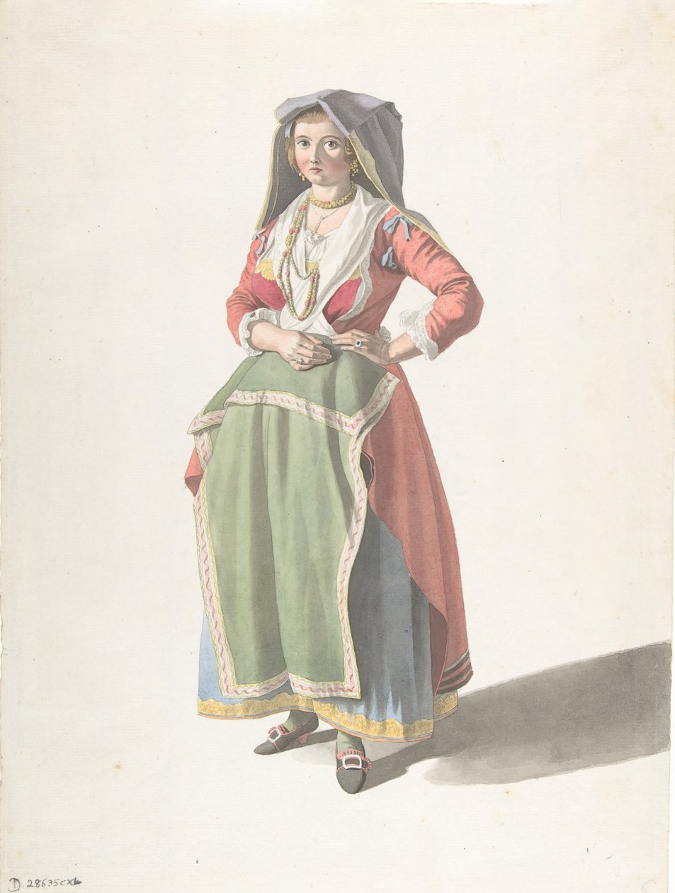Mladá žena stojící v tradičních neapolských šatech, ca. 1775-1821. od Giovanni Battista Lusieri