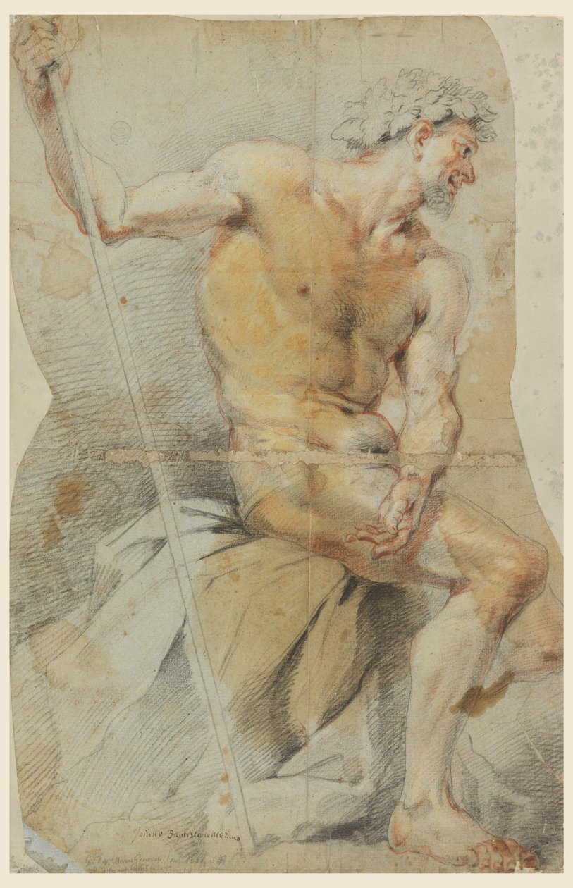 Kresba, Studie nahého staršího muže, Bakcha nebo jednoho z jeho společníků, 1660-70 od Giovanni Battista Merano