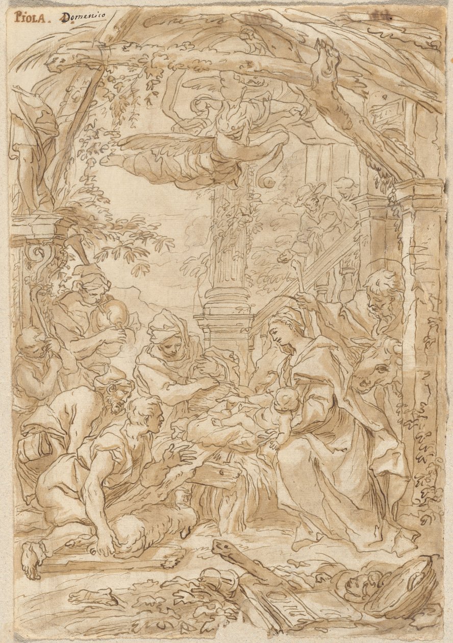 Klanění pastýřů, asi 1680-1690 (kresba perem a tuší) od Giovanni Battista Merano
