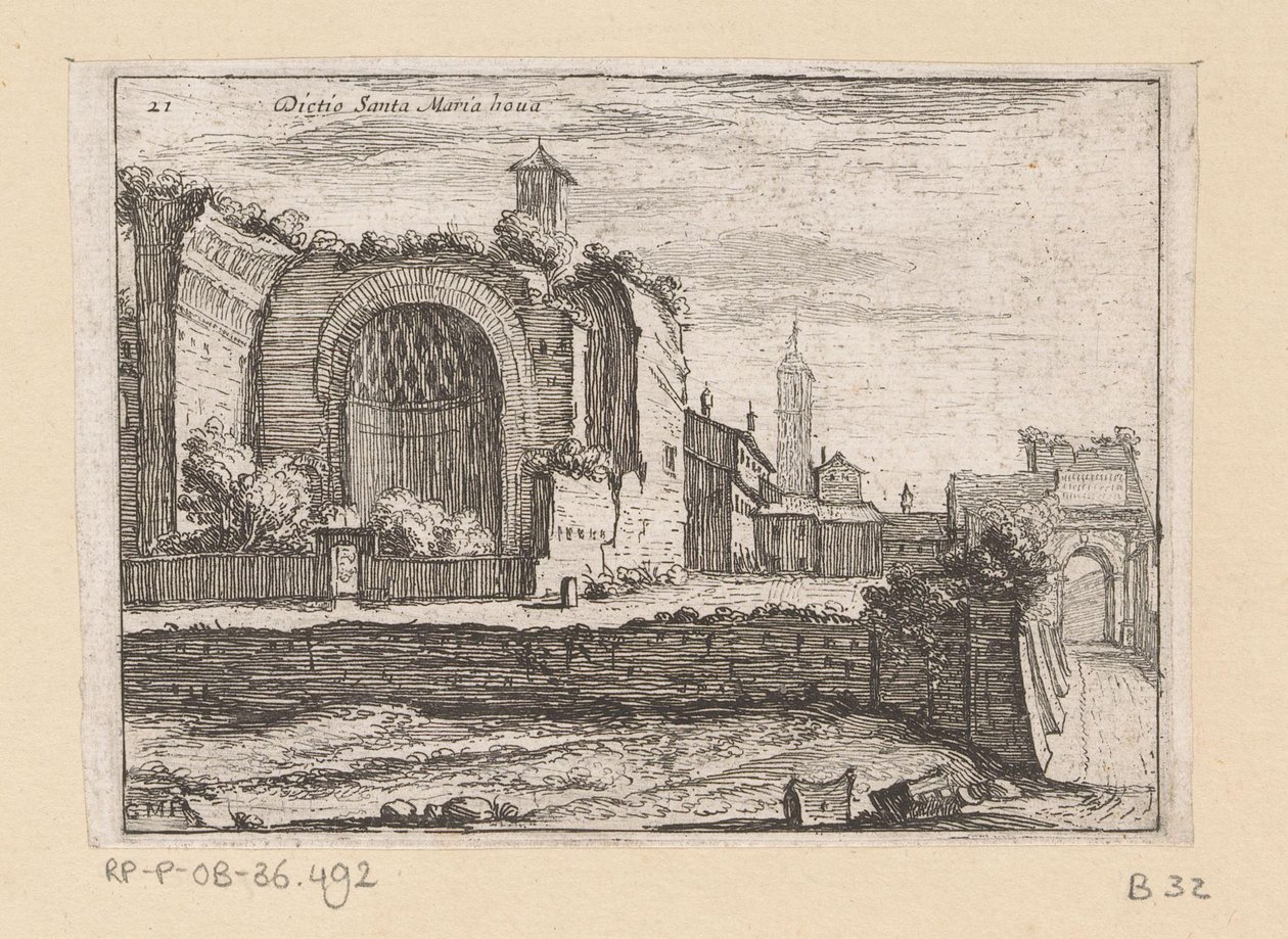 Resten van de Tempel van Venus en Roma te Rome Za Santa Maria Nova (název na objektu) Gezichten op Rome (název série) Některé pohledy a perspektivy neobydlených míst v Římě (název série) od Giovanni Battista Mercati
