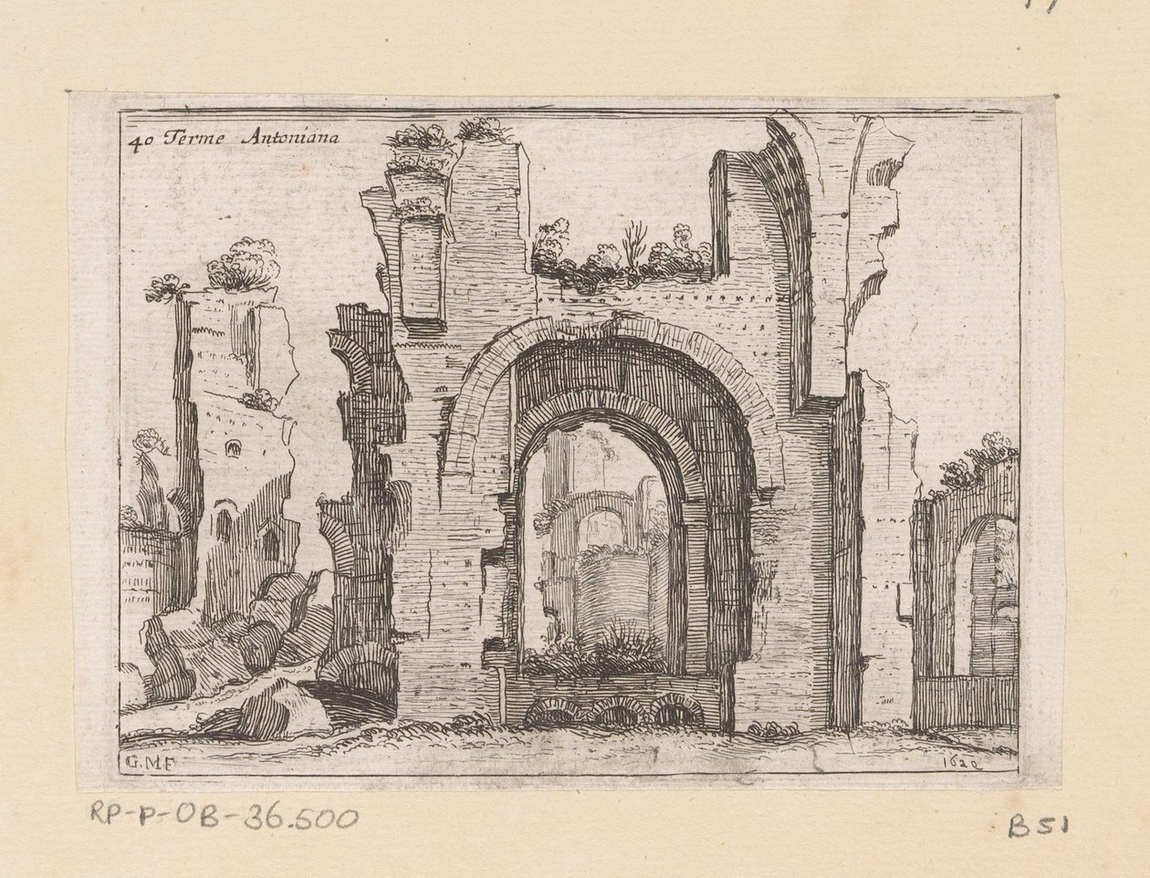 Resten van de Thermen van Caracalla te Rome Terme Antoniana (název na objektu) Gezichten op Rome (název série) Některé pohledy a perspektivy neobydlených míst v Římě (název série) od Giovanni Battista Mercati