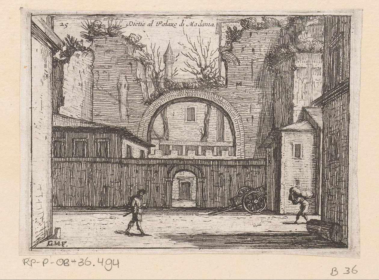 Ruiny v Římě Dictio v Palazzo di Madama (titul na objektu) Gezichten op Rome (název série) Některé pohledy a perspektivy neobydlených míst v Římě (název série) od Giovanni Battista Mercati