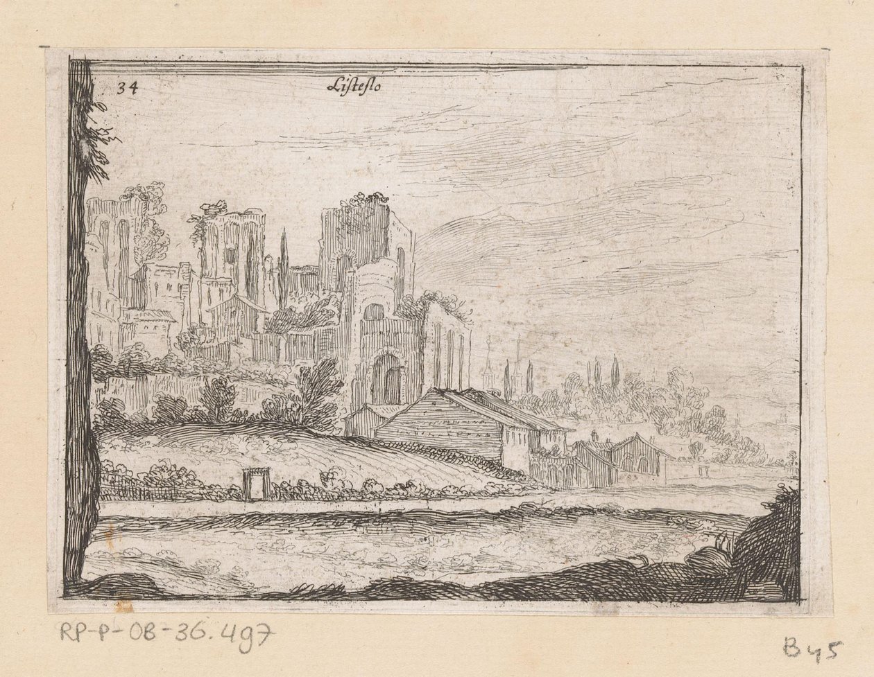 Ruines van Palazzo Maggiore te Rome Listesso (název na objektu) Gezichten op Rome (název série) Některé pohledy a perspektivy neobydlených míst v Římě (název série) od Giovanni Battista Mercati