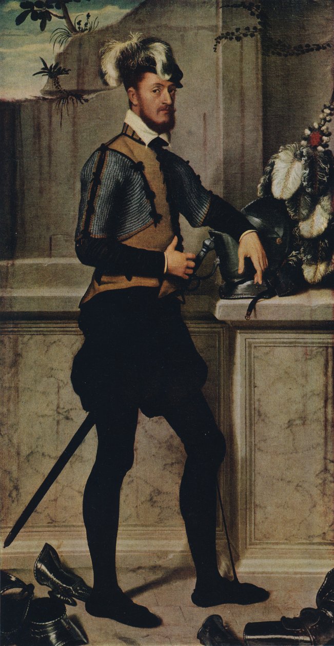 Rytíř se svou rytířskou přilbou, 1554-1558, 1936 od Giovanni Battista Moroni