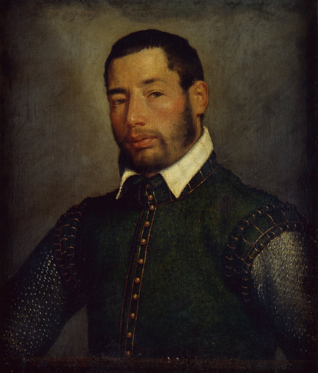 Portrét gentlemana v zeleném kabátci a košili s drátěnou zbrojí, kolem roku 1565 (olej na plátně) od Giovanni Battista Moroni