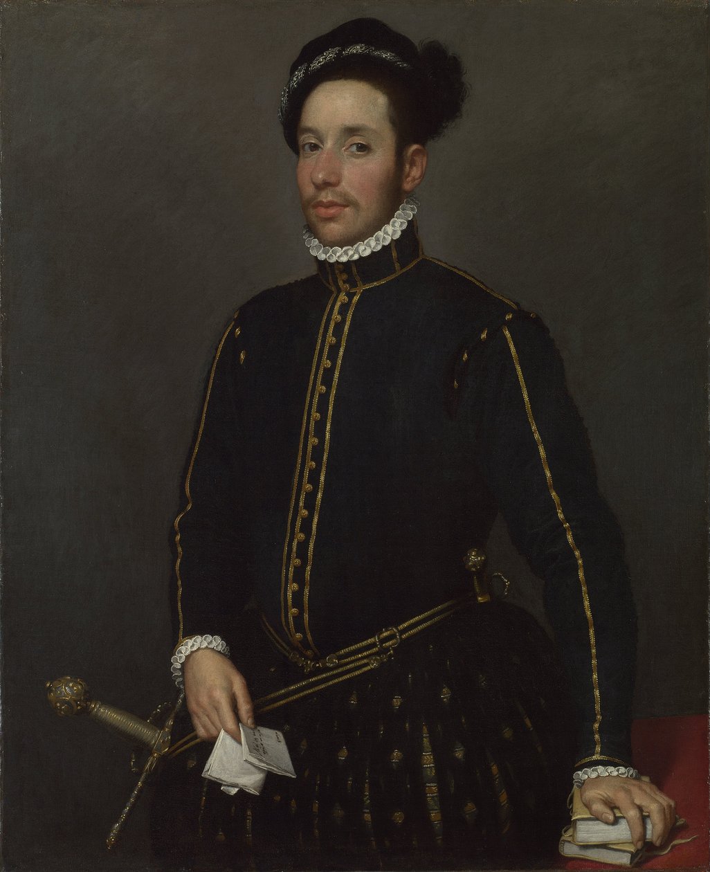 Portrét levorukého gentlemana se dvěma kvarty a dopisem ("Il Gentile Cavaliere") od Giovanni Battista Moroni
