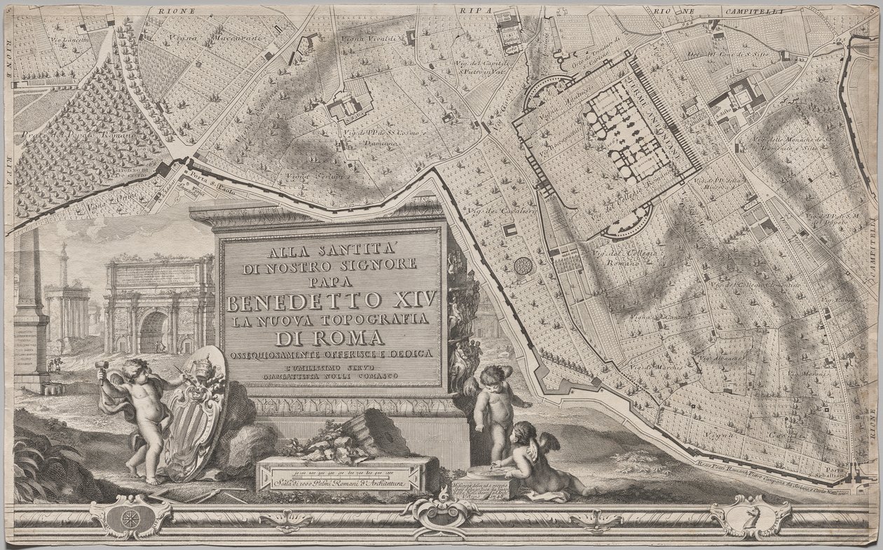 Nová mapa Říma, kterou vynesl na světlo Giambattista Nolli v roce MDCCXLVII, známá jako La Pianta Grande di Roma od Giovanni Battista Nolli