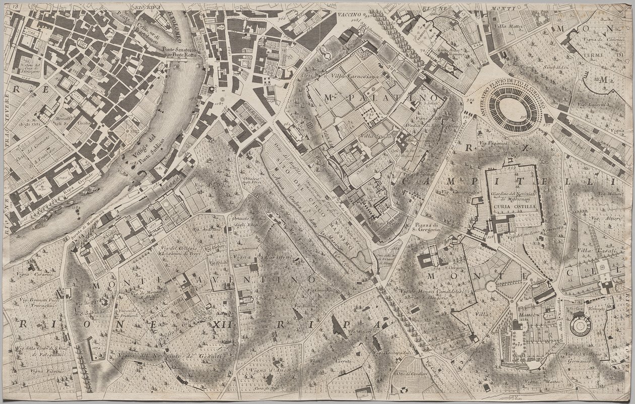 Nová mapa Říma, kterou vynesl na světlo Giambattista Nolli v roce MDCCXLVII, známá jako La Pianta Grande di Roma od Giovanni Battista Nolli