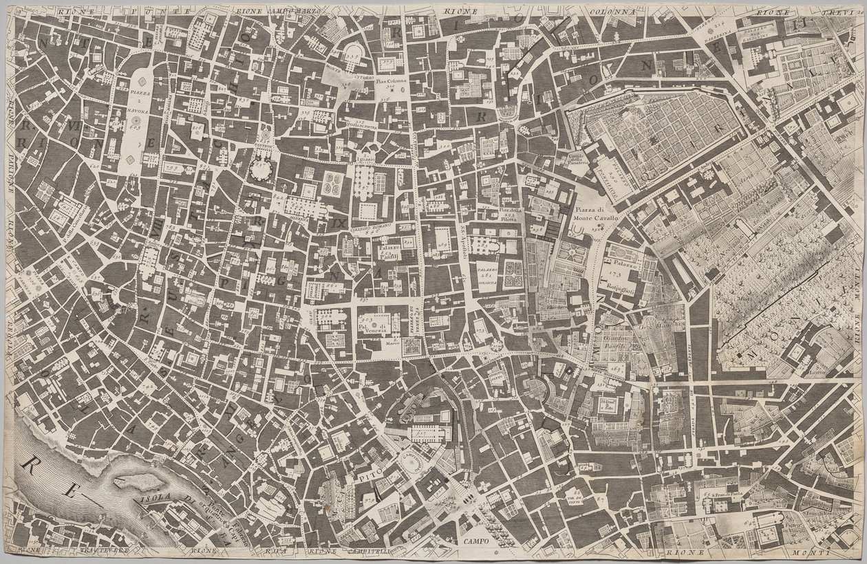Nová mapa Říma, kterou vynesl na světlo Giambattista Nolli v roce MDCCXLVII, známá jako La Pianta Grande di Roma od Giovanni Battista Nolli