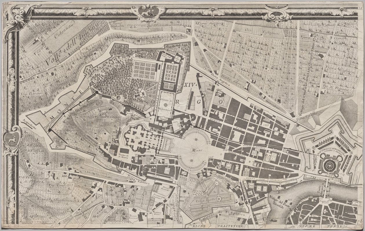 Nová mapa Říma, kterou vynesl na světlo Giambattista Nolli v roce MDCCXLVII, známá jako La Pianta Grande di Roma od Giovanni Battista Nolli