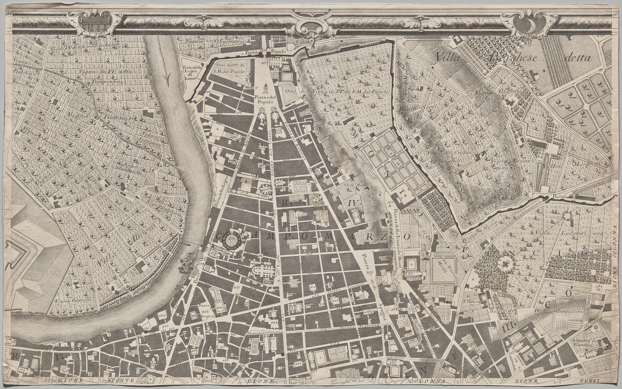 Nová mapa Říma, kterou vynesl na světlo Giambattista Nolli v roce MDCCXLVII, známá jako La Pianta Grande di Roma od Giovanni Battista Nolli