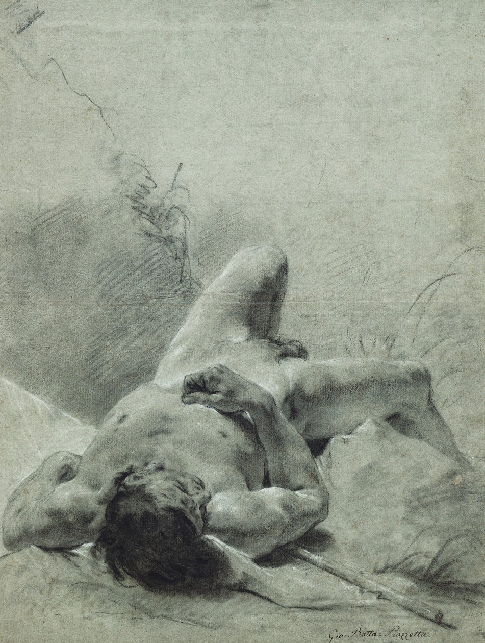 Nahé mládí rozvalené na zádech, na břehu, ležící na standardu, od Giovanni Battista Piazzetta