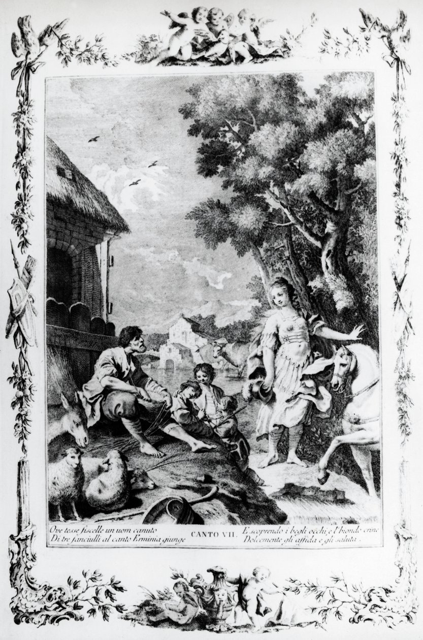 Erminia je uvítána pastýřem, zpěv VII, Jeruzalém vysvobozen od Giovanni Battista Piazzetta