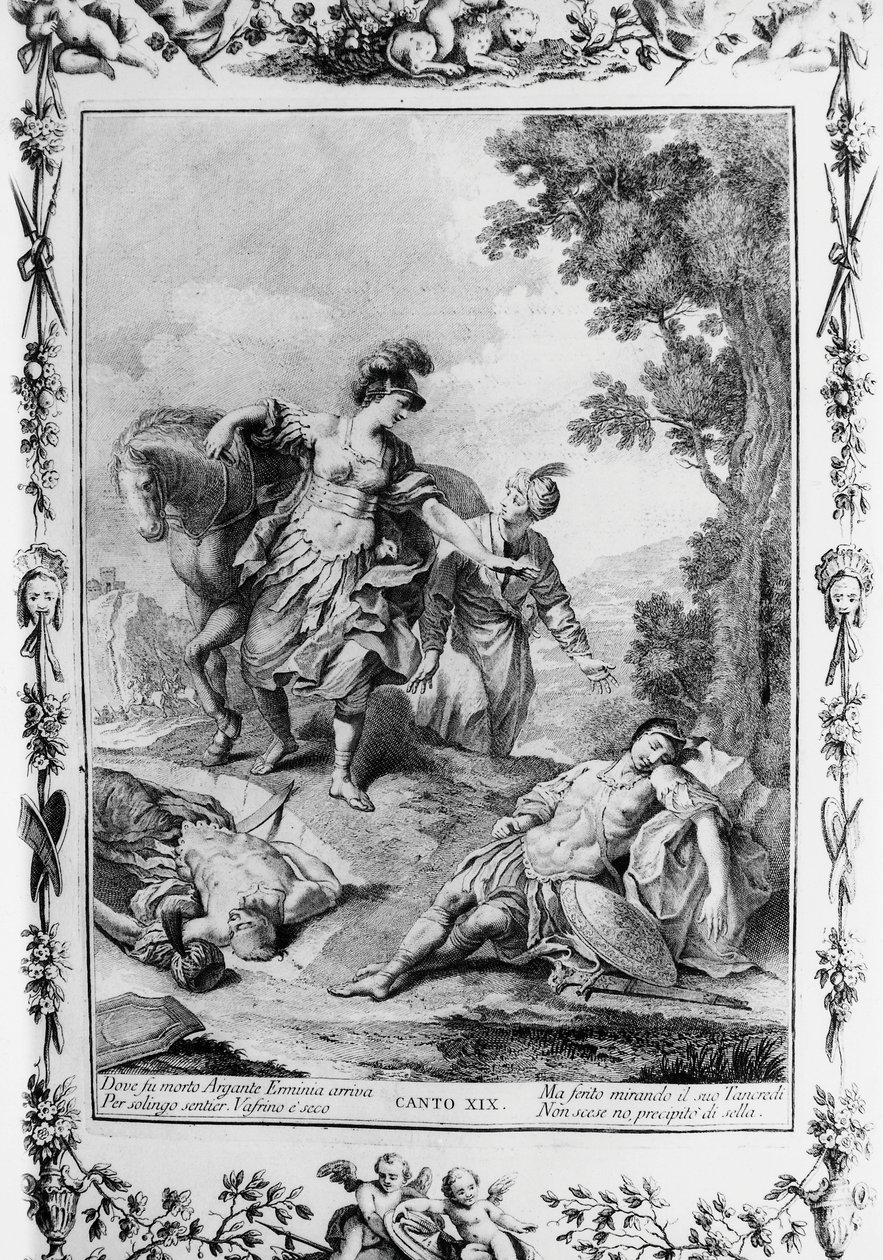 Erminia narazil na zraněné Tancredi, Canto XIX, Jeruzalém doručen od Giovanni Battista Piazzetta