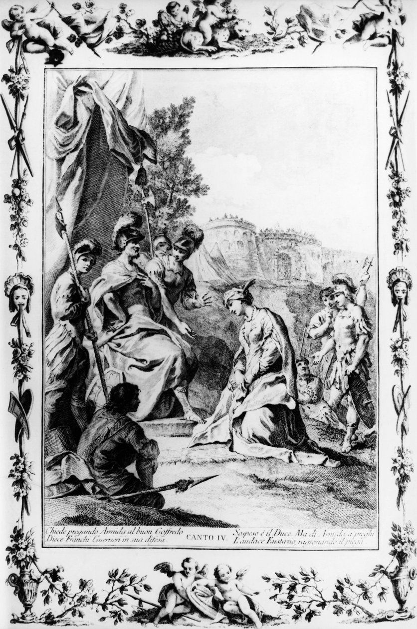 Eustathius se přimlouvá ve prospěch Armidy u Godfreye z Bouillonu, zpěv IV, Jeruzalém doručen od Giovanni Battista Piazzetta