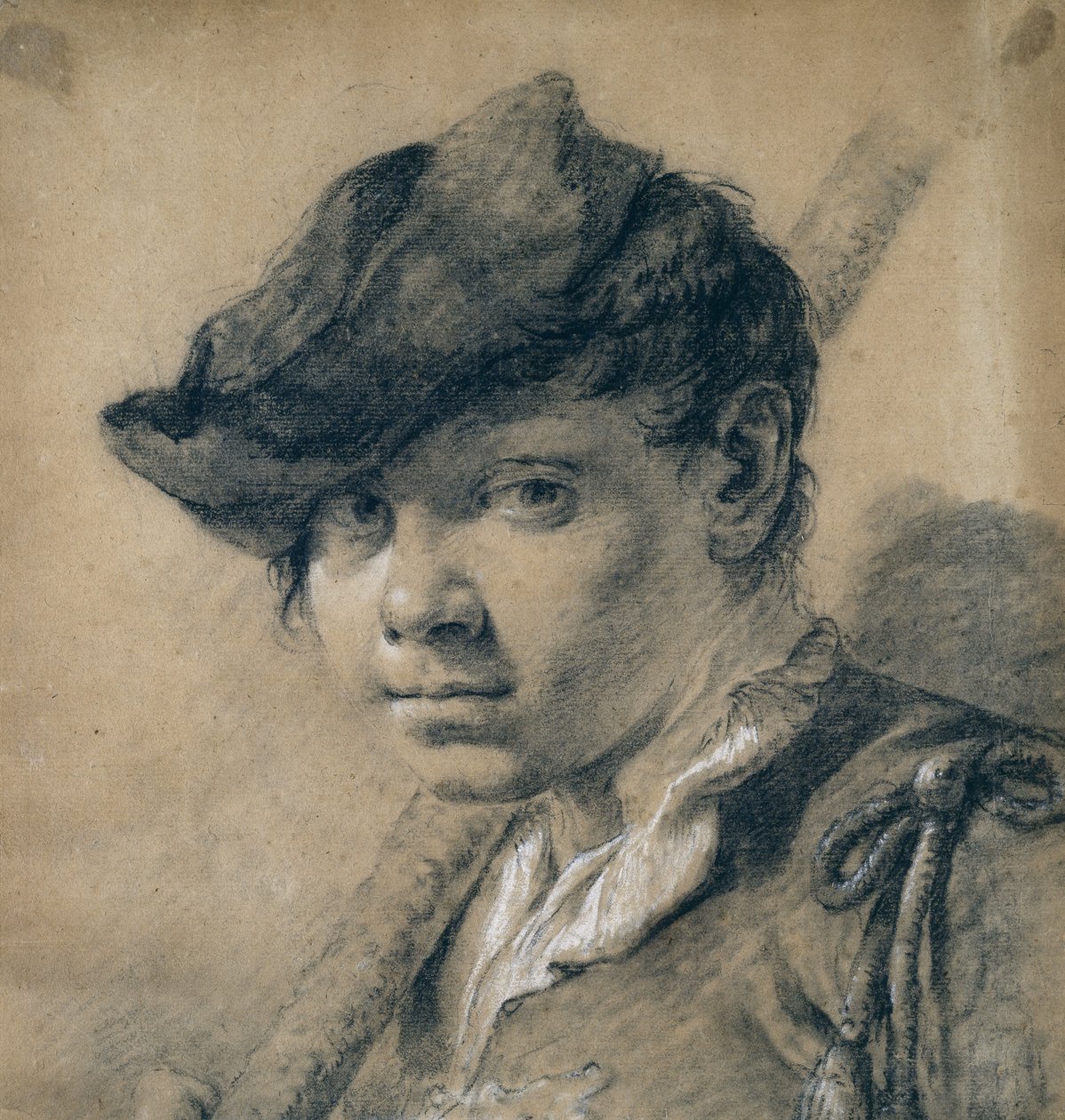 Hlava mládeže (černé a bílé křídy na hnědém papíře) od Giovanni Battista Piazzetta