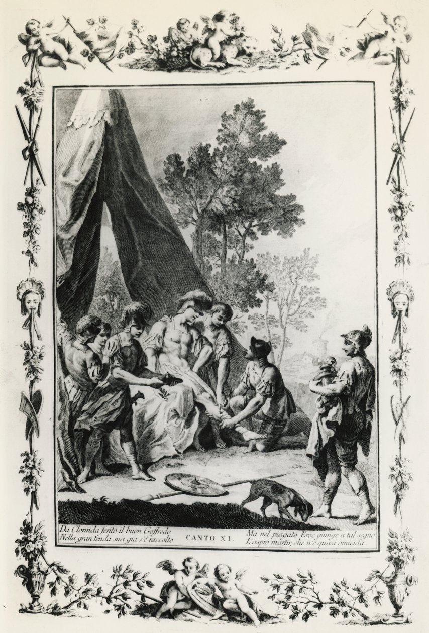 Jerusalem Delivered, ilustrace zpěvu XI Giovanni Battista Piazzetta (1683-1754) pro báseň Torquata Tassa (1544-1595), vydání vydané v Benátkách v roce 1745, Itálie od Giovanni Battista Piazzetta