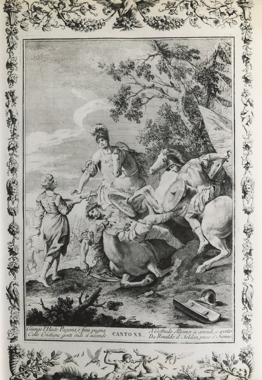 Jerusalem Delivered, canto XX, ilustrace Giovanni Battista Piazzetta (1683-1754) k básni Torquato Tasso (1544-1595), vydání vydané v Benátkách v roce 1745, Itálie od Giovanni Battista Piazzetta