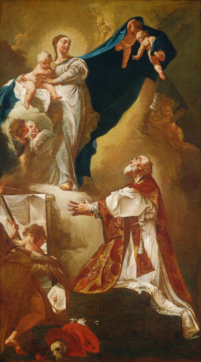 Madonna s dítětem se zjevuje svatému Filipu Nerimu, pravděpodobně v roce 1725 nebo později. od Giovanni Battista Piazzetta