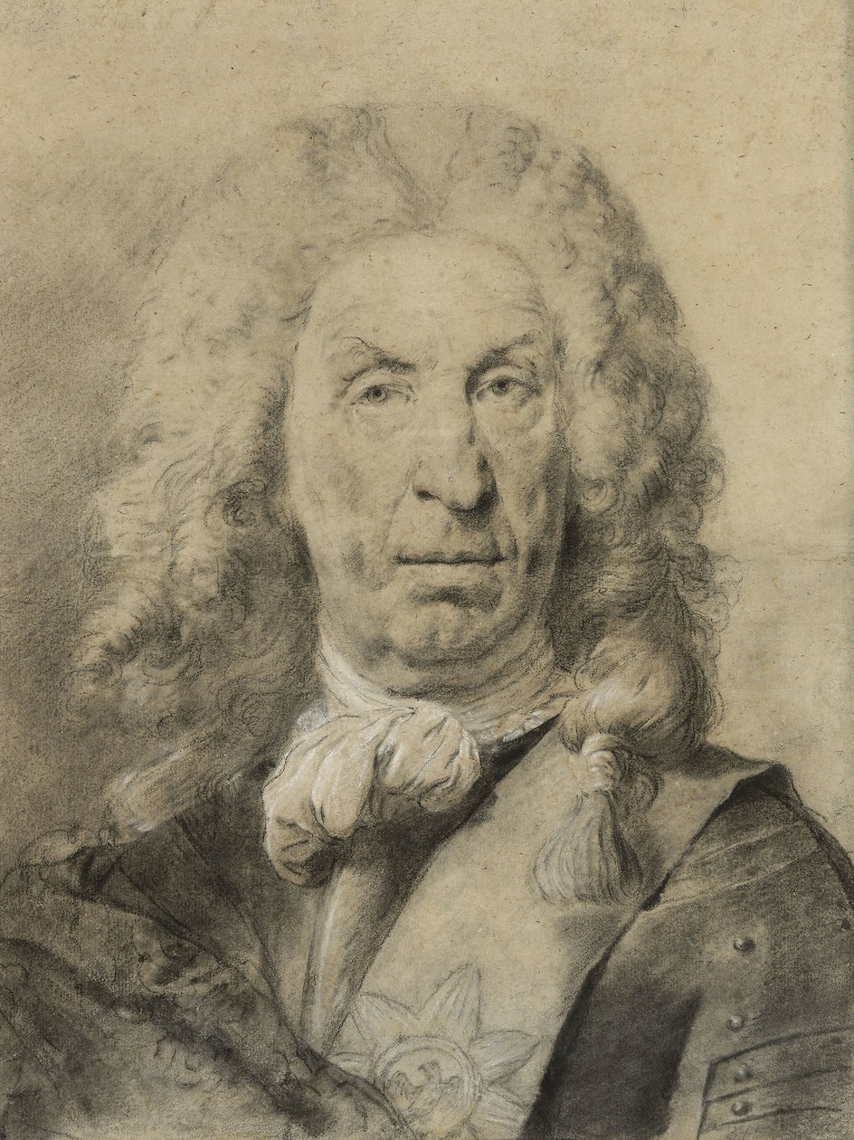 Portrét maršála von der Schulenburg, asi 1735 (černobílá křída s uhlím na papíře) od Giovanni Battista Piazzetta
