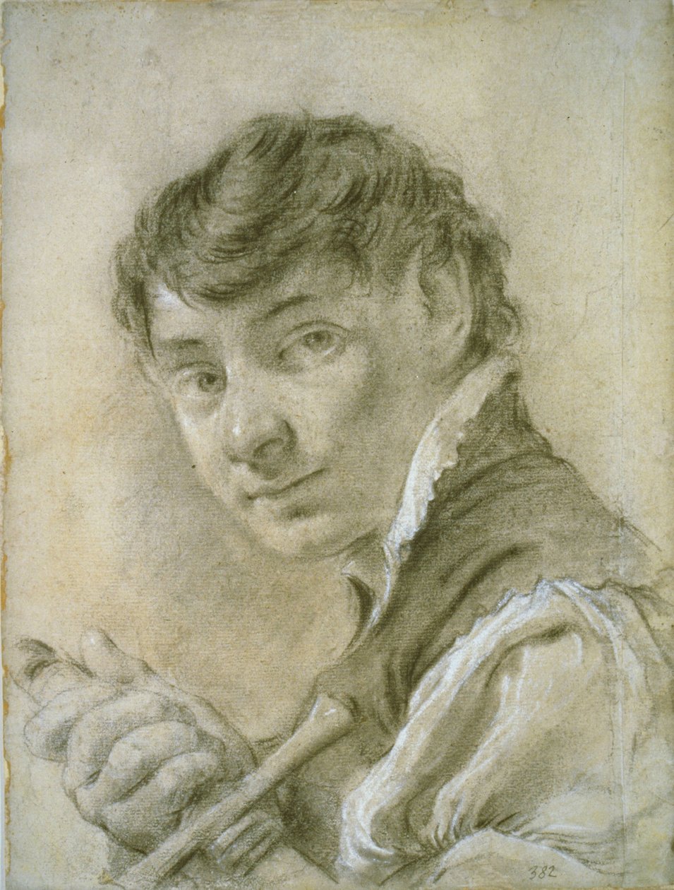 Portrét mladého muže s mečem, asi 1735 (černobílá křída s uhlím na papíře) od Giovanni Battista Piazzetta