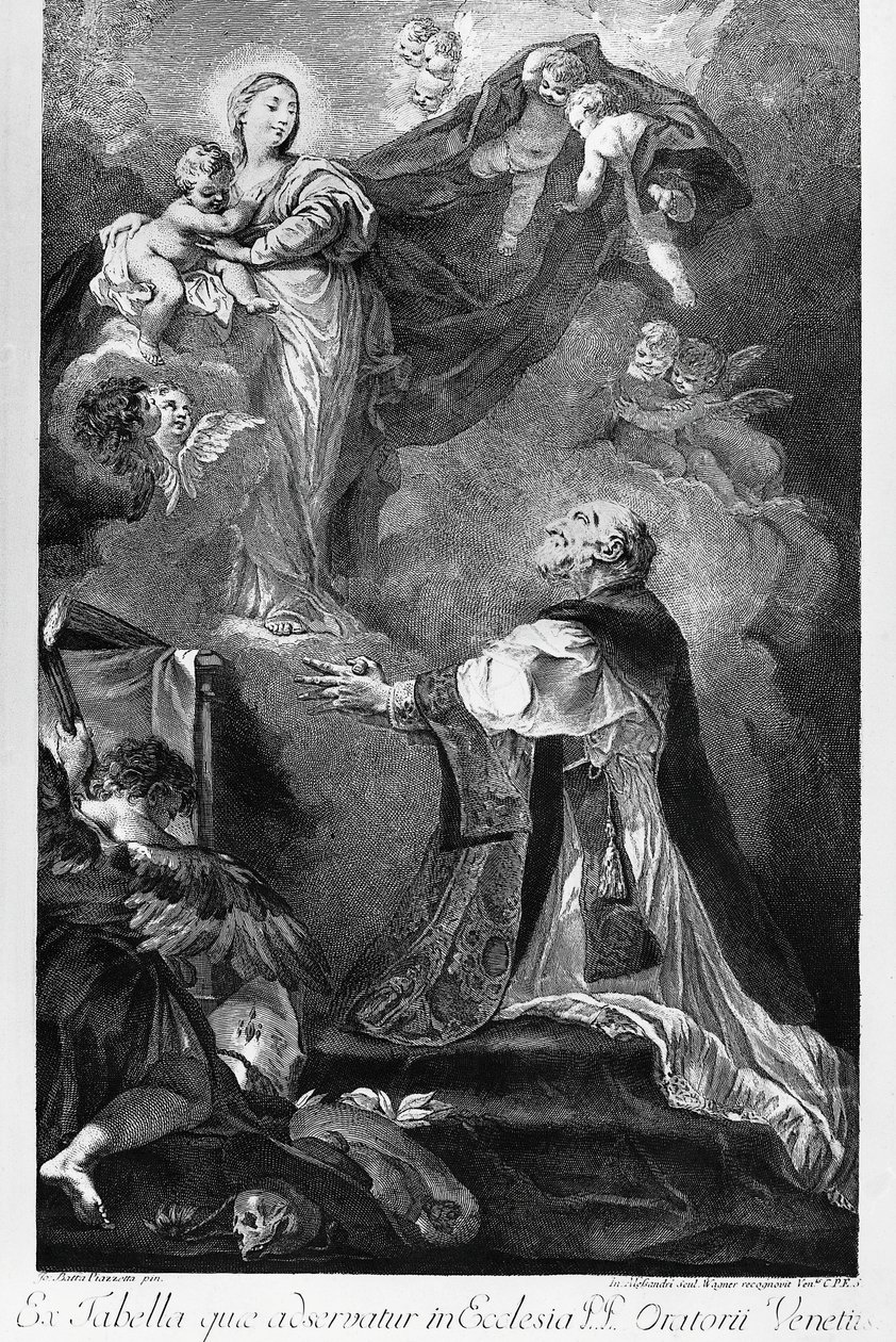 Panna se zjevuje svatému Filipu Nerimu, Giovanni Battista Piazzetta (1682-1754), rytina Innocente Alessandri, Itálie od Giovanni Battista Piazzetta