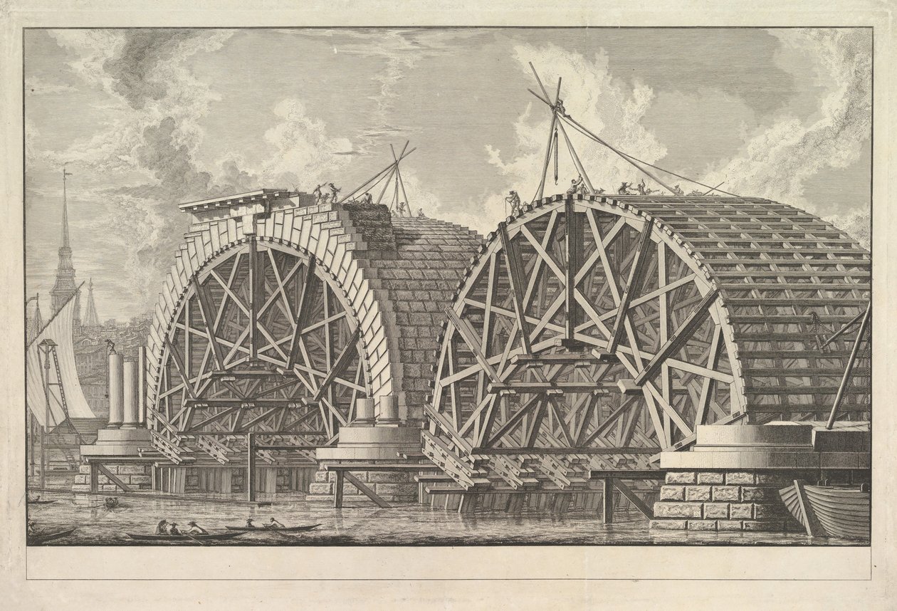 Pohled na část zamýšleného mostu v Blackfriars, Londýn, ca. 1764. od Giovanni Battista Piranesi