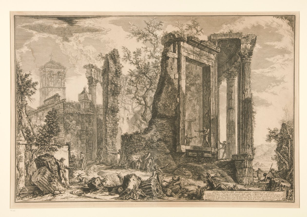 Další pohled na chrám Sibyly v Tivoli, z Vedute di Roma od Giovanni Battista Piranesi