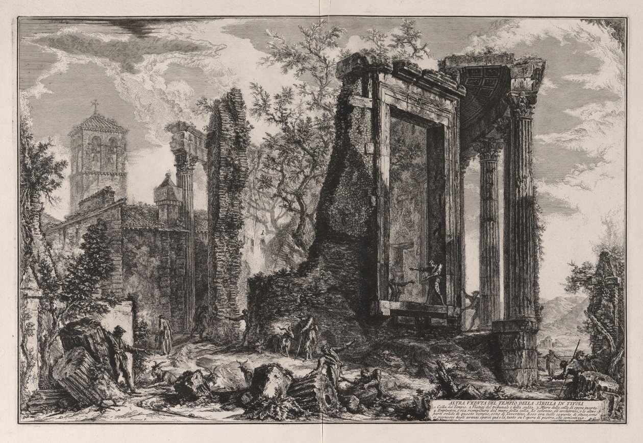 Jiný pohled na Chrám Sibyly v Tivoli, z Vedute di Roma (Pohledy na Řím) od Giovanni Battista Piranesi